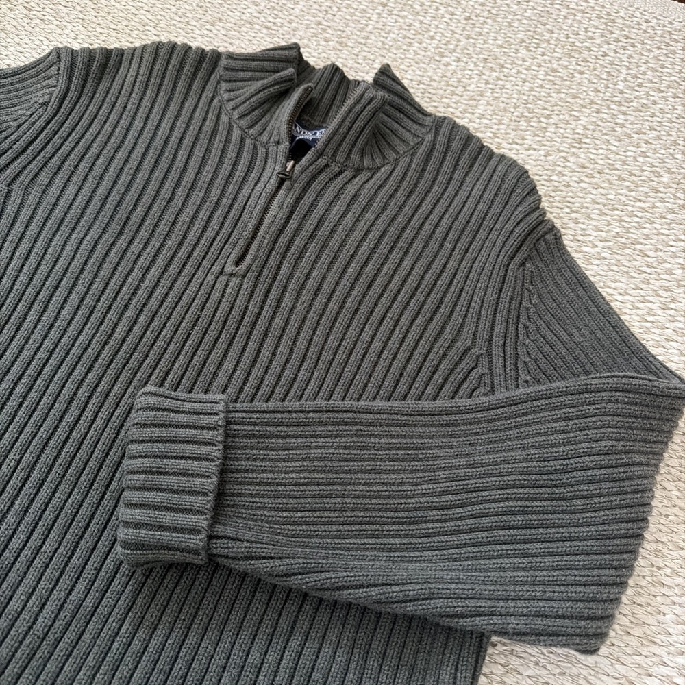 Men's Lands End Cotton 1/4 Zip Cable Knit Fisherman's Sweater. Large.